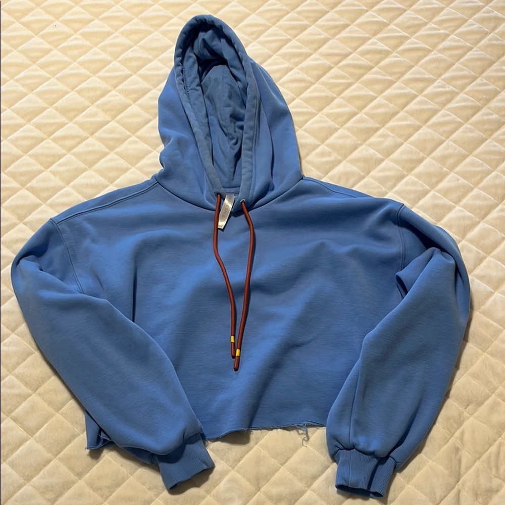 Fabletics Blue Cropped Hoodie Sweater with Drawstring
